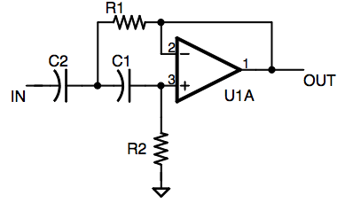 Schematic, 2 pole highpass filter
